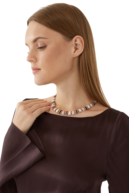 Maldivian Necklace, 18k Rose Gold with Diamonds & Mother Of Pearl